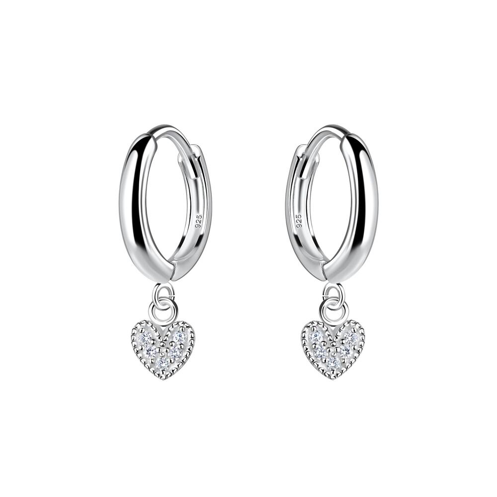 Silver Heart Charm Huggie Earrings